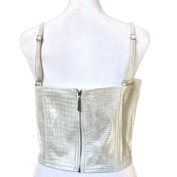 NEW - Say What? Pearl and Silver Faux Crocodile print Corset Bustier Top Size XL - Picture 3 of 10